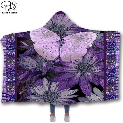 Dragonfly butterfly pattern pattern Hooded Blanket Adult colorful child Sherpa Fleece Wearable Blanket Microfiber Bedding style