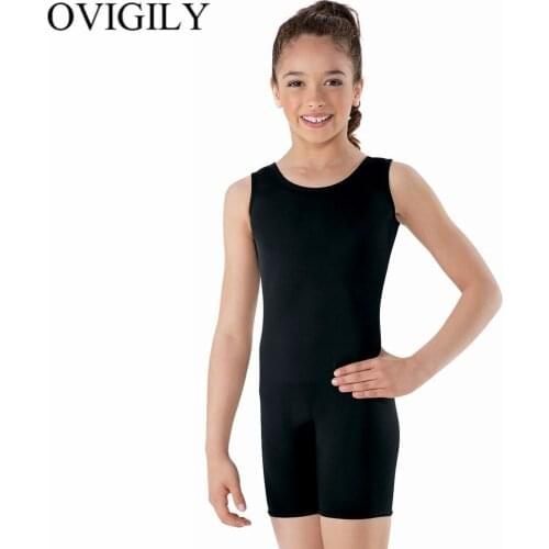 OVIGILY Child Spandex Tank Biketard Short Unitards For Girls Gymnastics Leotards Toddler Scoop Neck Lycra Black Ballet Dancewear