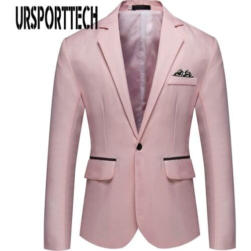 Korean Mens Blazer Slim Fit Suit Jacket Masculino Cotton One Buckle Blazer Black Blue White Plus Size Wedding Blazer Mens Coat