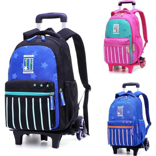 Latest Removable Fashion stripe Children School Bags backpacks 2/6 Wheels boys girls large capacity Trolley Schoolbag Mochilas