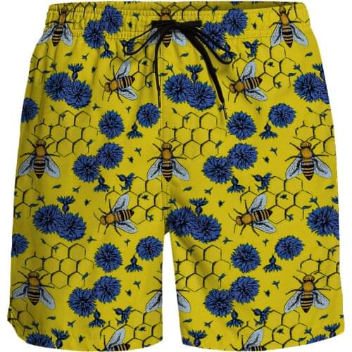 Casual Shorts Men Trendy Bee Print Short Pants Bermuda Surfing Holiday Breathable Quick Dry Beach Pants Running Sports Shorts