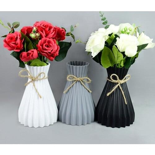 Flower Vase Home Garden Decoration White Imitation Ceramic Flowers Pot Basket Plastic Vase For Wedding Birthday