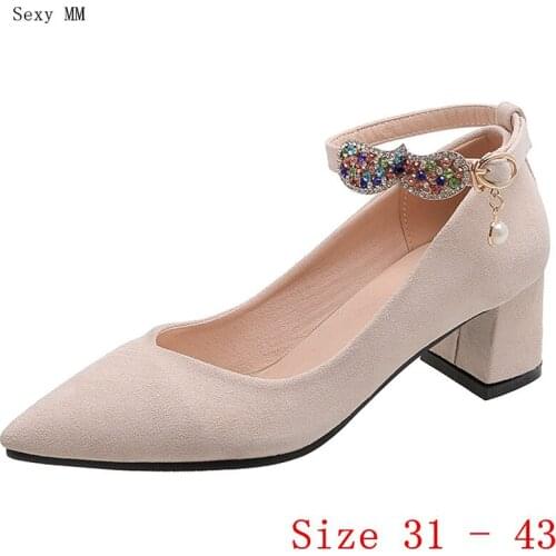 Pumps Women Oxfords Career Shoes Med High Heels Woman Med High Heel Shoes Small Plus Size 31 32 33 - 40 41 42 43