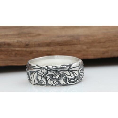 990 Sterling Silver lotus flower women ring rings jewelry A5773