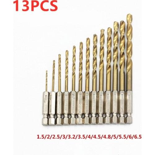 13pcs HSS hexagonal handle 6.35 mm twist drill electric screwdriver bit 1.5mm - 6.5mm High quality