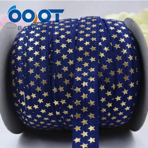 16608-22 ,5/8'' 16MM hot gold print star Elasticity ribbon ,10 yards DIY handmade hair accessories Material , free shipping