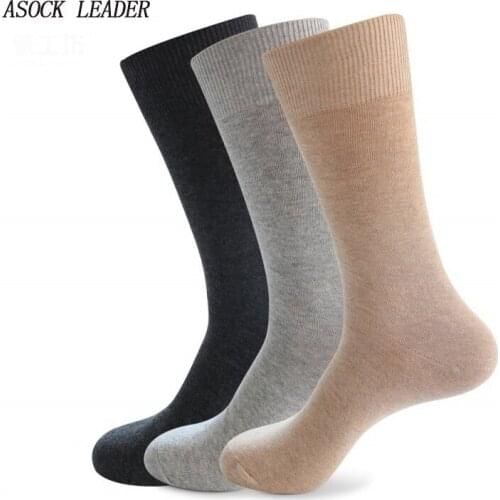 3 Pairs European American Autumn Winter Socks Mens Socks Plain Weave Combed Cotton Plus size Socks For Men