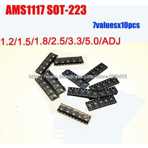 7valuesX10=70pcs SMD 1117 Series Linear Regulator Voltage LDO IC TO-223 AMS1117 1.2V 1.5V 1.8V 2.5V 3.3V 5.0V ADJ