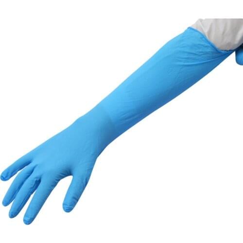 Free shipping 3 pairs lengthen size 40 cm working glove sky blue household cleaning protecting gloves nitrile disposal gloves