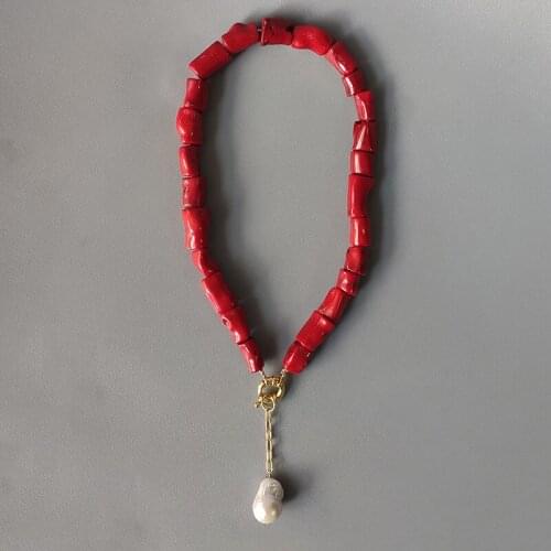 Boho trendy baroque natural pearl pendant necklace red natural coral short neck accessories gifts for friends aesthetic серьги