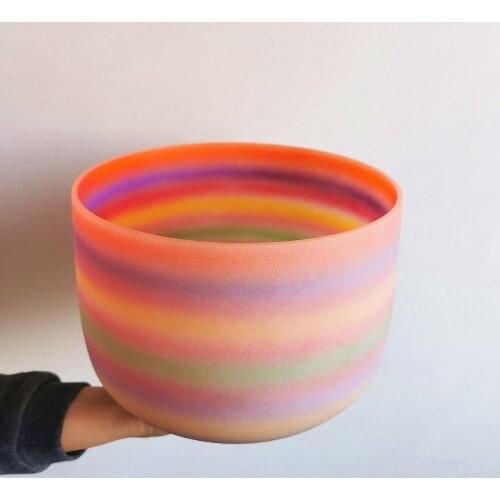 KVKA Rainbow Color ABCDEFG Note Chakra Frosted Quartz crystal singing bowl 10 inch for sound healing
