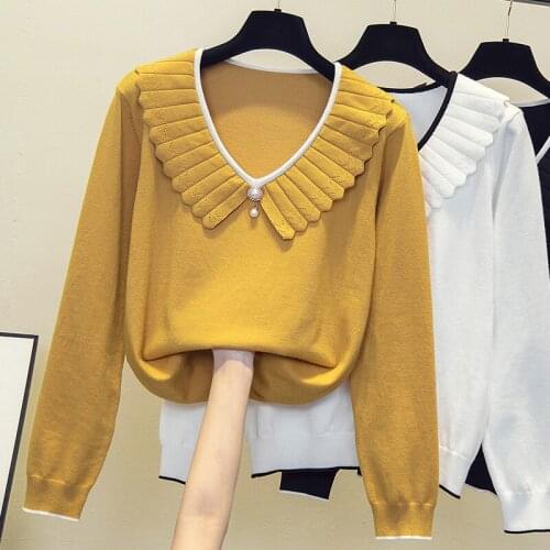Black White Yellow Plus Large Size Oversize Korean Style Fashion Pullovers For WomenS Ladies Sweater 2021 Clothes Tops Blouse