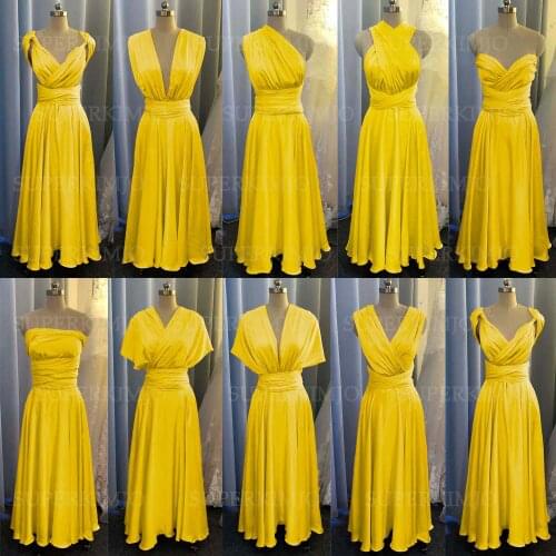 SuperKimJo Robe De Soiree De Mariage Infinite Yellow Bridesmaid Dresses Long Satin Cheap Wedding Party Dresses 2021