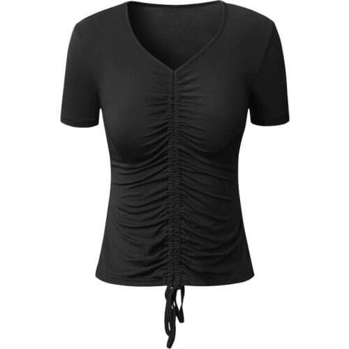 Spring And Summer New Practice Adult Latin Dance Tops Shirt Short Sleeve Sexy Ballroom Modern Dance Costumes Sexy Drawstring