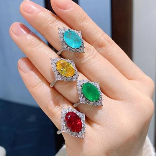 New Arrival 925 Sterling Silver 8*12mm Paraiba Tourmaline Ruby Citrine Rings For Women Vintage Cocktail Party Ring Jewelry Gift