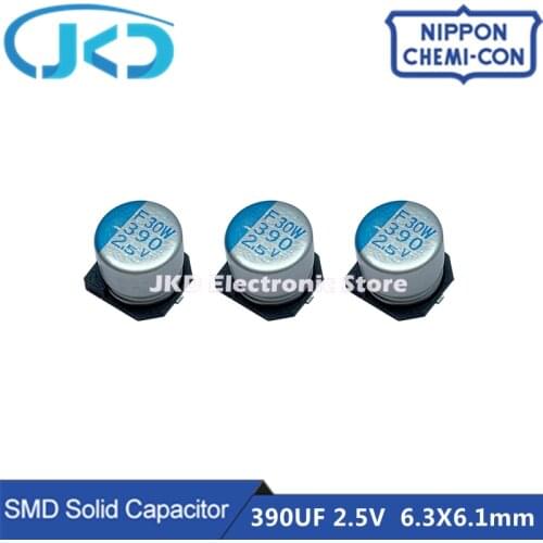 20pcs/100pcs NCC 390UF 2.5V 6.3X6.1mm SMD Solid Capacitor 2.5V390uF For Motherboard VGA Low ESR NIPPON CHEMI CON 390UF2.5V