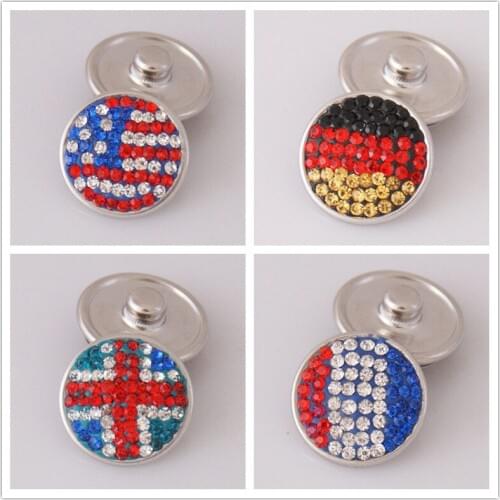 HOT Fashion 18MM National flag rhinestone clay charm snap button fit DIY snap bracelet jewelry high quality wholesale