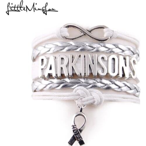Little Minglou Infinity hope parkinsons bracelet ribbon charm Awareness leather wrap men bracelets & bangles for women jewelry