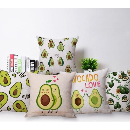 Lovely Fruit Cartoon Avocado Throw Pillow Cover Cushion Case 45X45cm Beige Linen White Polyester Living Room Home Decoration