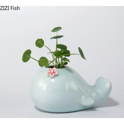 Miniature Vases Potted Plants Whale Flower Pot Office Desktop Furnishings Ceramic Vase Floral Arrangement Home Decor Modern