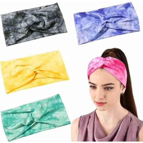 Women Fashion Tie Dye Bohemian Hair Bands Vintage Cross Turban Bandanas Print Headband Hairdress Hairwear Hair Accessories