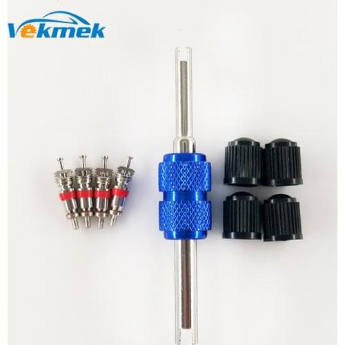 1 Set Tire Valve Service Kit 4 Valve Cores 4 Valve Caps 1 Two Way Metal Valve Stem Screwdriver Tire Repairing Tool for Car Bus