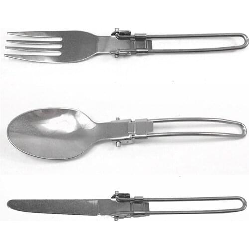 3Pcs/Set Camping Stainless Steel Folding Cutlery Utensil Kit Spoon Fork Knife Outdoor Portable Tableware Set Tableware Case Kit