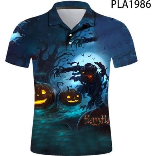 Summer 2020 Latest Mens Halloween Pumpkin Polo shirt Horror Funny Short-Sleeved 3D Printed Starry Sky Retro Shirts Casual Tops