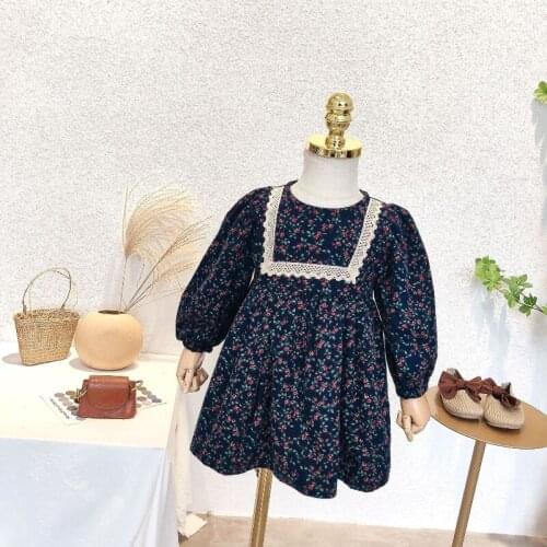 Fall girls dress 2021 spring autumn new long-sleeved retro floral princess dress flower girl dresses vestidos kids clothes 2-6Y