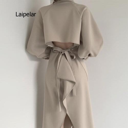 Autumn Sexy Long Dress for Women Long Sleeve Turn Down Collar Backless Split High Waist Ladies Dresses Party Elegant Casual