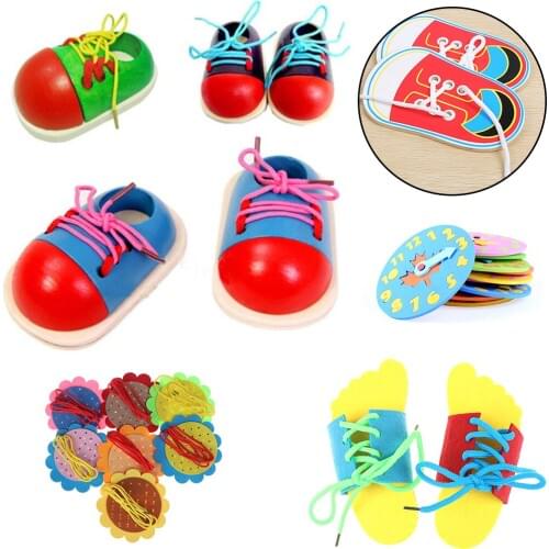 Hot Sale Children Kids Toys DIY Eva Clock Learning Education Toddler Lacing Shoes Montessori Kids Wooden Toys