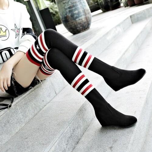 Large womens boots 40-43 41 42 socks boots high tube knee high boots thin legs elastic boots inside heightening shoes