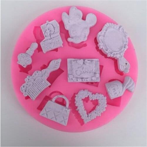 Silicone Mold Making Girl Mirror Comb Bag Fudge Silicon DIY Chocolate Fondant Cake Decoration Mold Kitchen Accessory Bake Tool