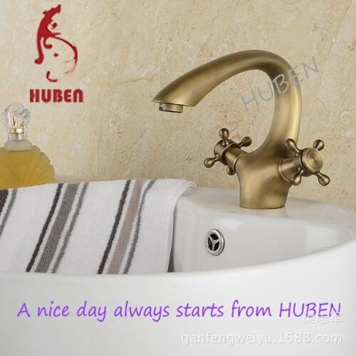 Tiger Ben basin mixer full of hot and cold taps European antique copper basin faucet double open all-copper faucet