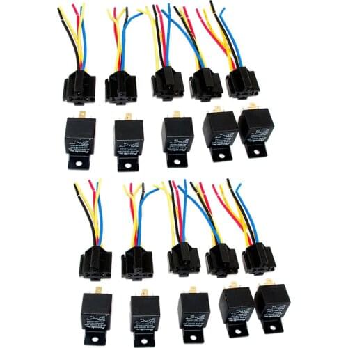 Brand New Lot10 New 12 Volt 40 Amp SPDT Automotive Relay with Wires & Harness Socket