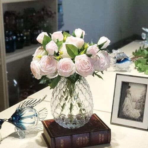 Modern Lotus-Pattern Relief Glass Vase Dried Flowers Hydroponic Desktop Art Vases Terrarium Containers Wedding Home Decoration