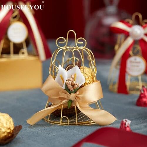 Wedding Candy Box Tinplate Birdcage Bell Gift Bag with Handles Chocolate Favor Packaging Party Supplies Wholesale