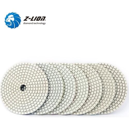Z-LION 4" Set Of Polishing Pads White Flexible Premium Diamond Granite Stone Dry Wet Polishing wheel Diamond Sanding Discs