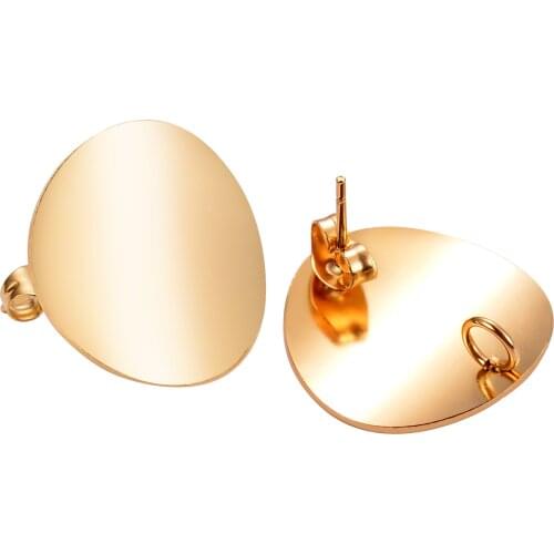 Stainless Steel Women 20mm Gold Tone Round stud Earring Base Earrings For DIY Jewelry Making