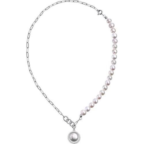 Necklace female niche design natural pearl s925 sterling silver retro irregular light luxury clavicle chain mother gift