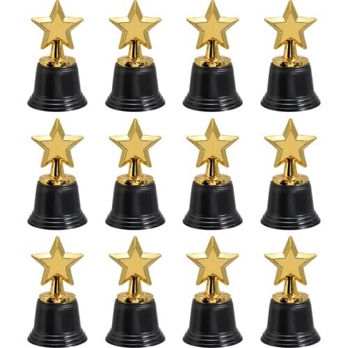 12PCS Golden Cups Trophy Plastic Star Trophies Winners Award for Sports Winner Educational Props Kids Reward Prizes Toys 13cm