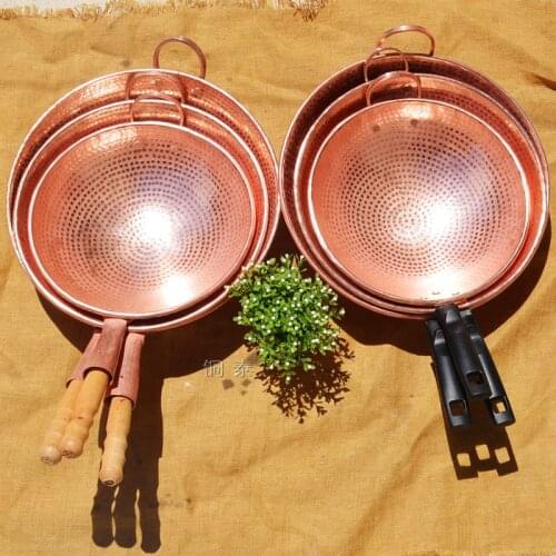 1 PC Pure Copper Frying Pan Handmade Single Handle Plastic/Wooden Thick Pot Wok