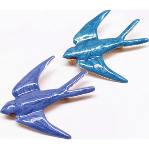 Fashion delicate Swallow brooch Temperament elegant blue drop glaze Animal style Coat shawl collar pin holiday gift