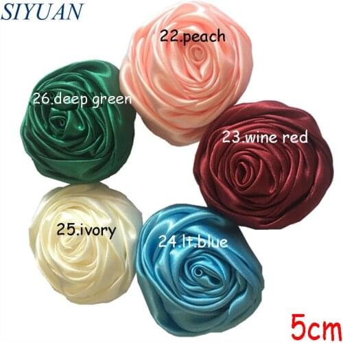 30pcs/lot 26 Color U Pick 5cm Handmade Rolled Satin Rosettes Rose Flowers Boutique girls Hair Accessories FH44