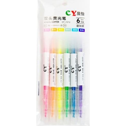 6Pcs/Set School Highlighter Pen MarkPen Highlighters marker Brush Pens Pastel Markers Watercolor Pluorescent Pen Drawing Office