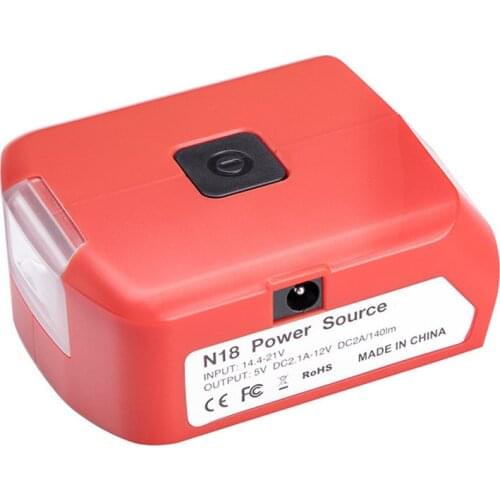 Battery Adapter For Milwaukee 18V M18 Battery Power Source with Dual USB 5V/2.1A DC Port 12V/2A LED Light For Heated Jacket