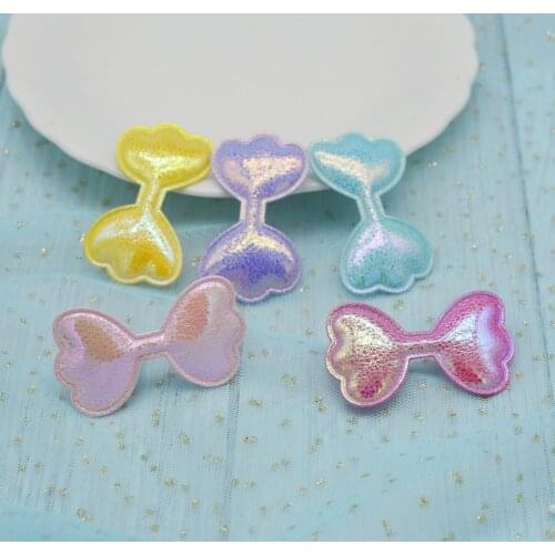 30Pcs Padded Glitter PU Fabric Rainbow Bow Tie Applique for DIY Clothes Hat Sewing Patches Headwear Hair Clips Accessories B-01