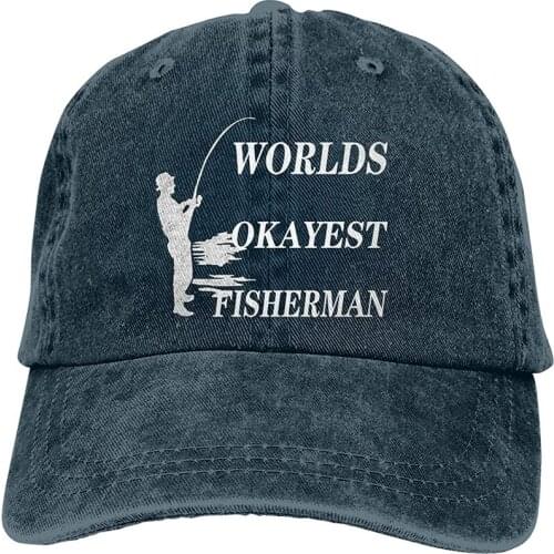 Worlds Okayest Fisherman Sports Denim Cap Adjustable Unisex Plain Baseball Cowboy Snapback Hat