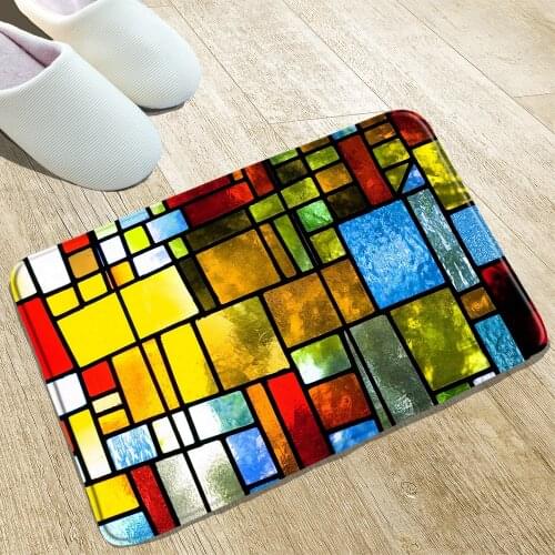 Color Geometric Pattern Printing Bathroom Mat Kitchen Toilets Front Hall Welcome Mats Flannel Non-Slip Rugs Washable Decoration