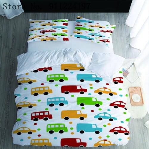 Home Textiles Cartoon Bus Car Printing Quilt Covers White Bedclothes Comforter 3PCS Bedding Set 200*200 For Children Duvet Cover